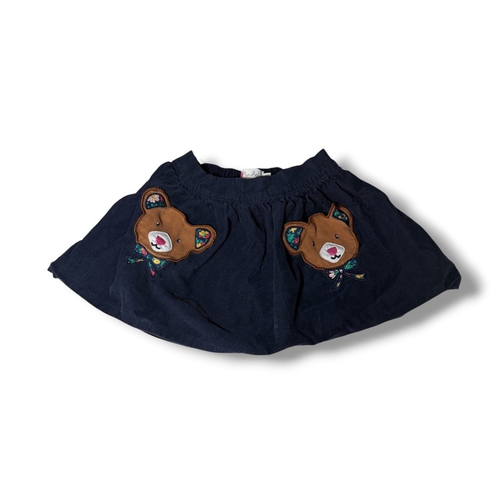 Mini Boden Corduroy Skirt Kids 2-3Y Navy Blue Bear Patch Cotton School Play Fall